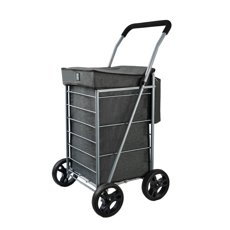 Duży wózek na zakupy do pchania na 4 kółkach z koszem, składany 42035