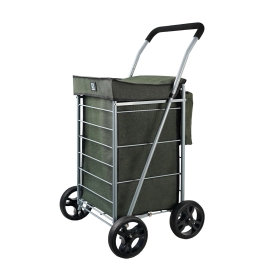 Duży wózek na zakupy do pchania na 4 kółkach z koszem, składany 42035