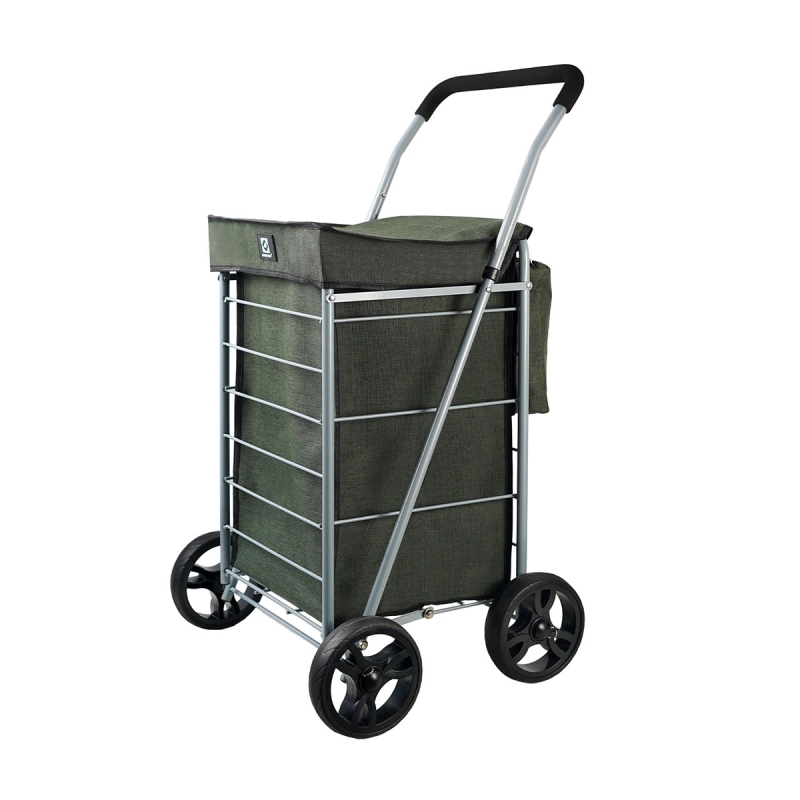 Duży wózek na zakupy do pchania na 4 kółkach z koszem, składany 42035