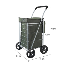 Duży wózek na zakupy do pchania na 4 kółkach z koszem, składany 42035