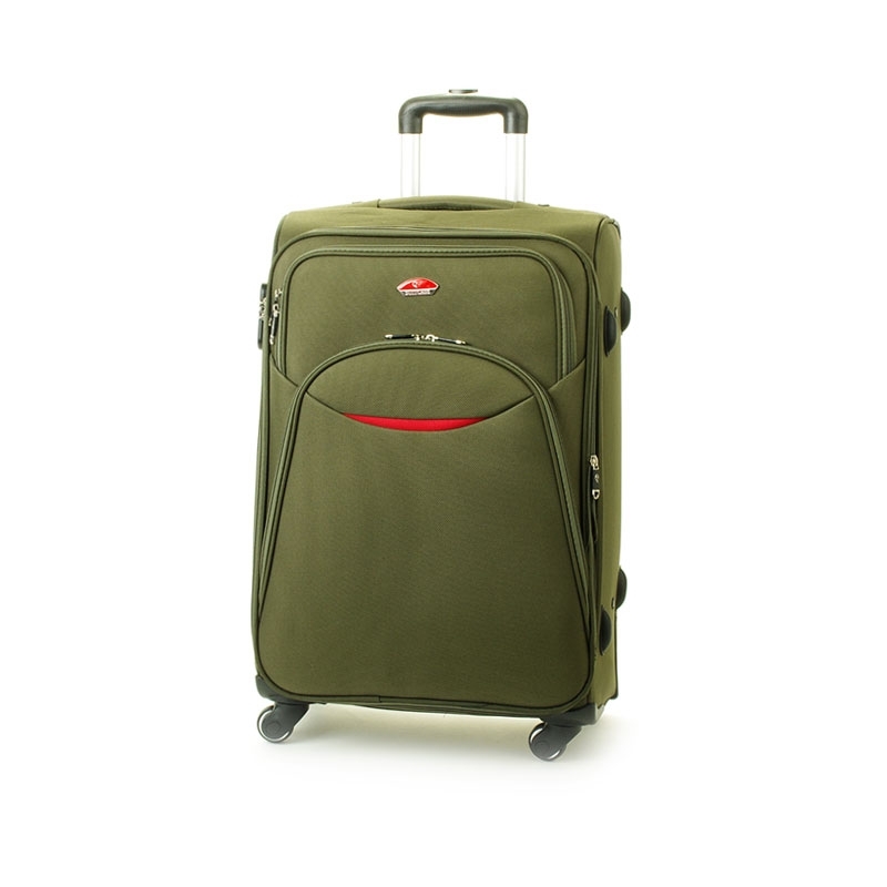 013 Duża walizka materiałowa na czterech obrotowych kółkach zielona