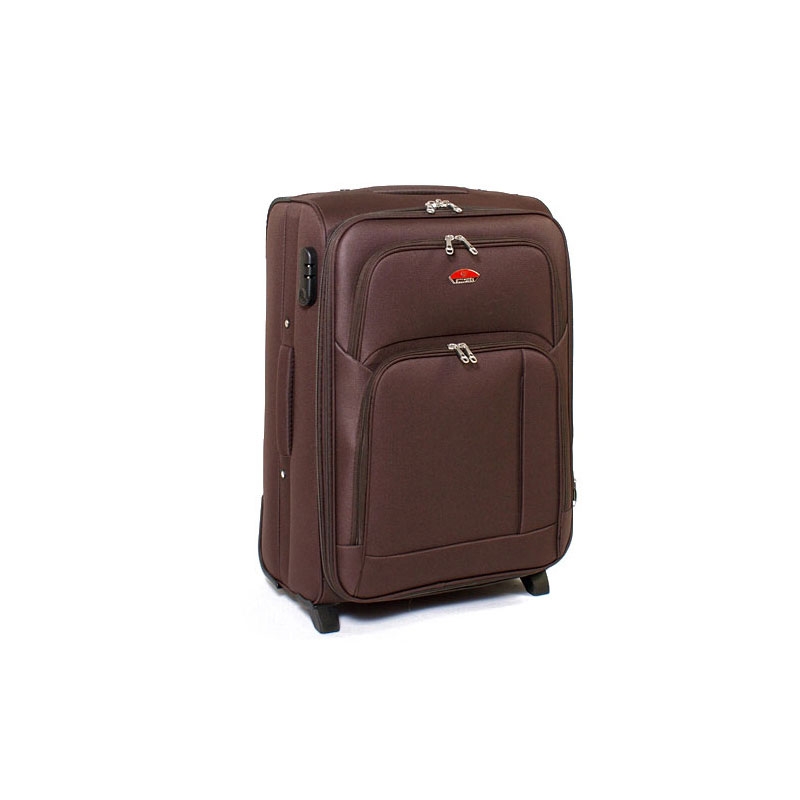 91074 Średnia walizka podróżna na kółkach materiałowa brązowa