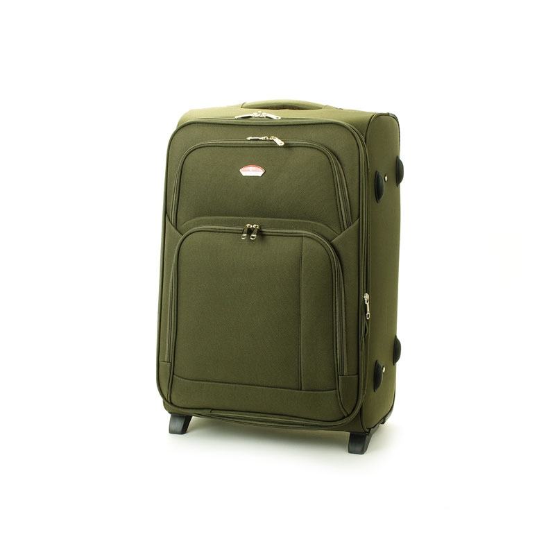 91074 Średnia walizka podróżna na kółkach materiałowa zielona