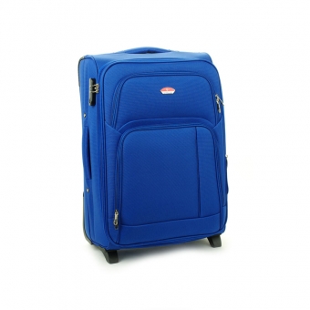 91074 Średnia walizka podróżna na kółkach materiałowa niebieska