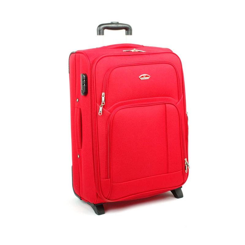 91074 Średnia walizka podróżna na kółkach materiałowa czerwona