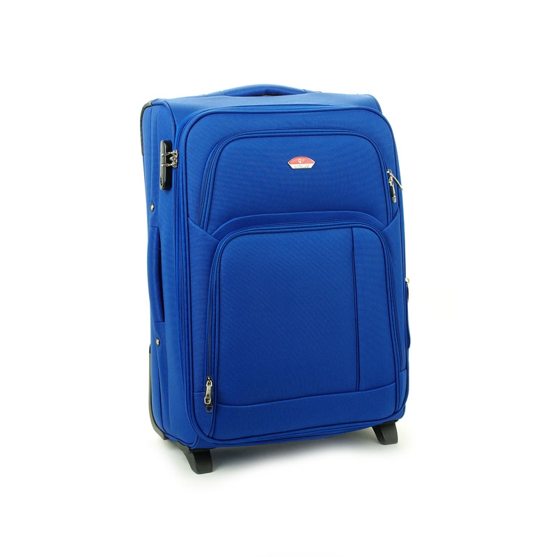 91074 Duża walizka podróżna na kółkach materiałowa niebieska
