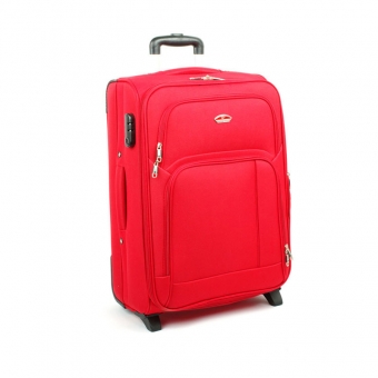 91074 Duża walizka podróżna na kółkach materiałowa czerwona