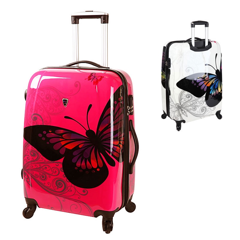 Duże walizki podróżne na kółkach z poliwęglanu motyle Madisson 16820A