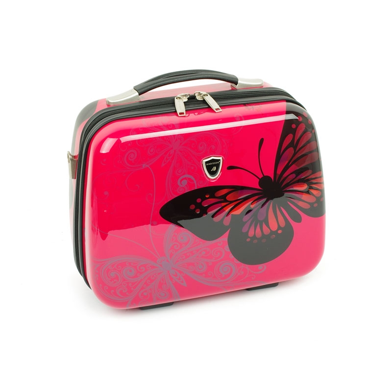 Kuferek na kosmetyki, kosmetyczka podróżna z motylem - Madisson 16820V różowy