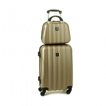 80002 Zestaw mała walizka plus kosmetyczka podróżna - Madisson beżowy złoty