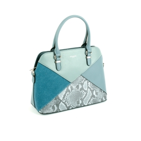 6274-1 Damska torebka skórzana kuferek motyw węża - David Jones niebieska błękitna