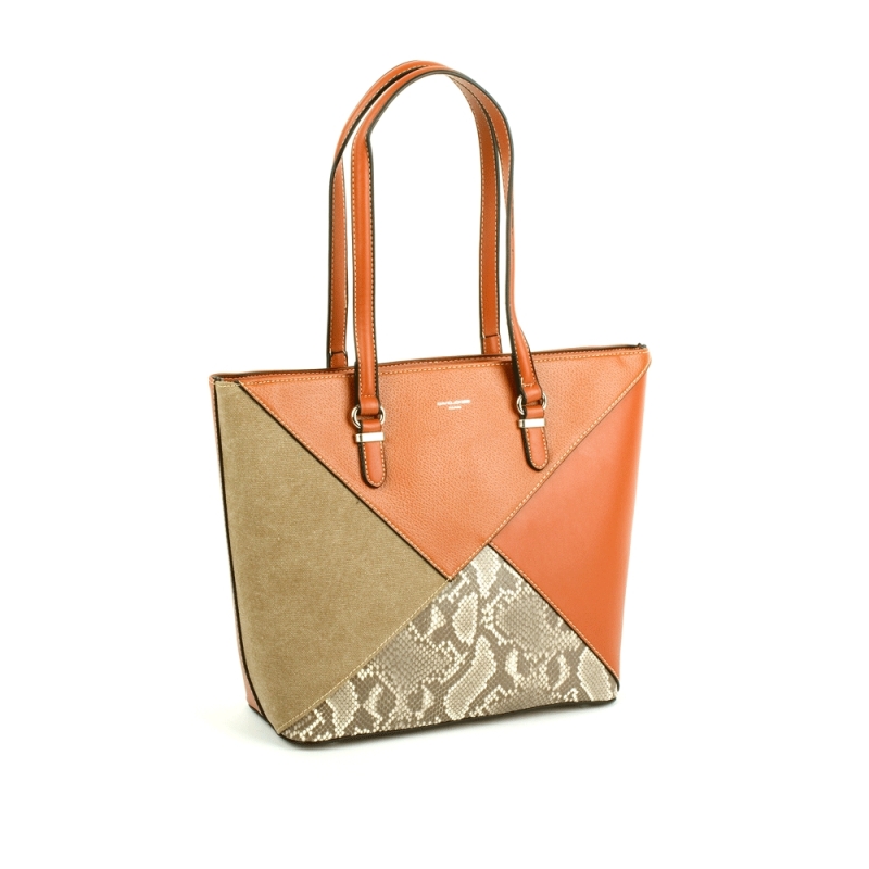 6274-2 Damska torebka skórzana łódka motyw węża - David Jones brązowa