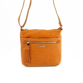 6214-2 Mała torebka na długim pasku listonoszka - David Jones brązowa camel