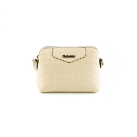 G7226-3 Mała torebka pikowana listonoszka na pasku - Gallantry beżowa jasna