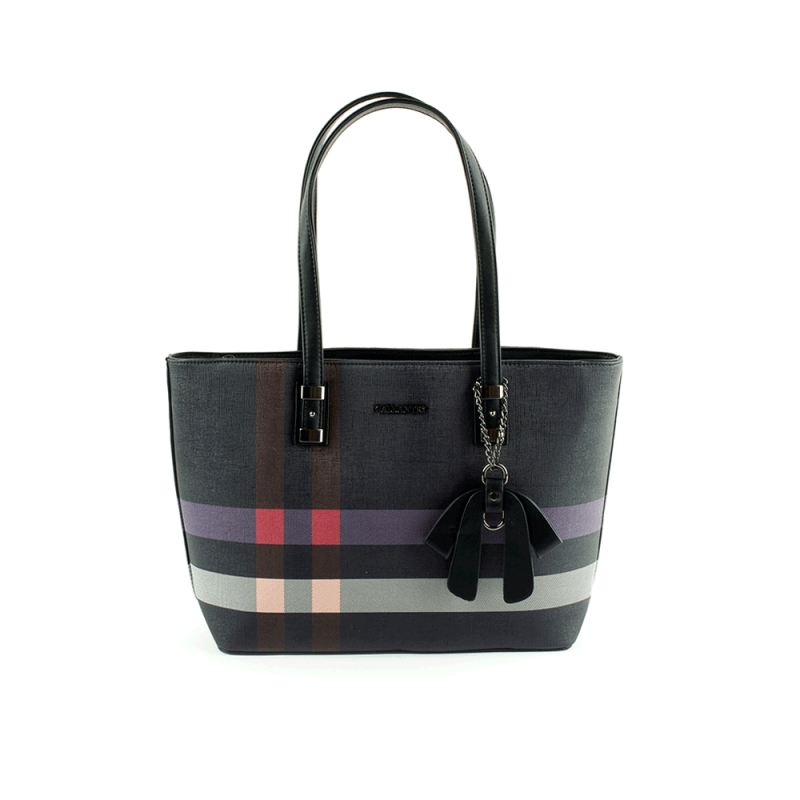 M9329-10 Duża damska torebka w kratę łódka - Gallantry granatowa ciemna