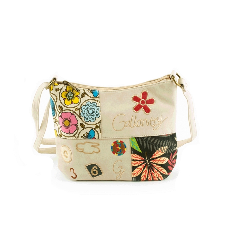 F5053 Młodzieżowa torebka listonoszka z kolorowym wzorem - Gallantry beżowa