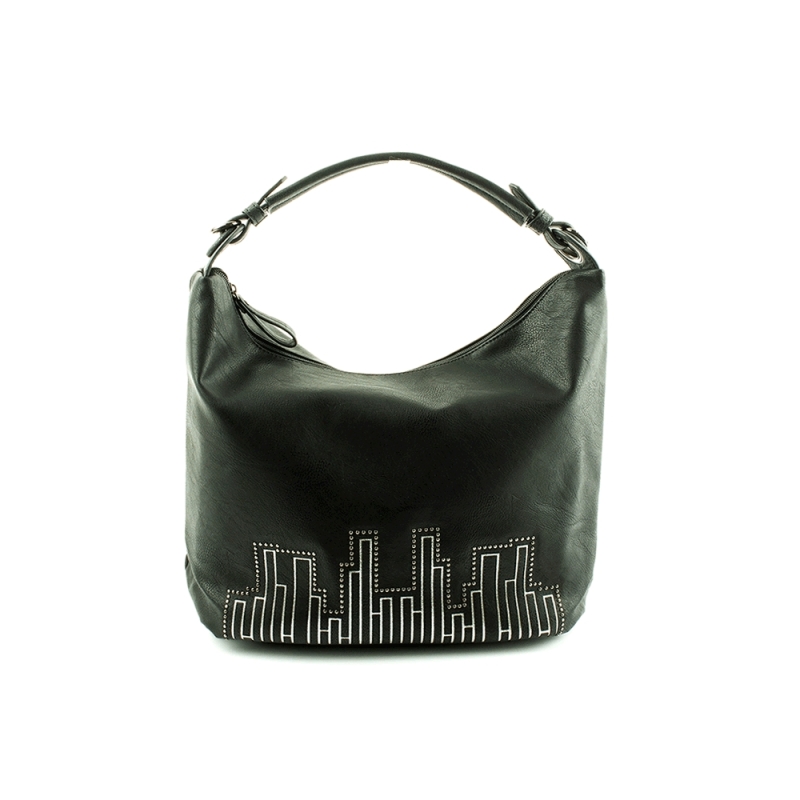 JS2350 Damska duża torebka worek z dżetami - Gallantry czarna