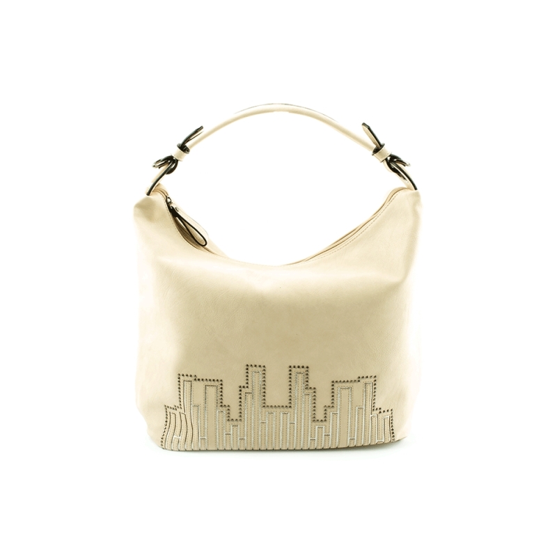 JS2350 Damska duża torebka worek z dżetami - Gallantry beżowa, jasny beż