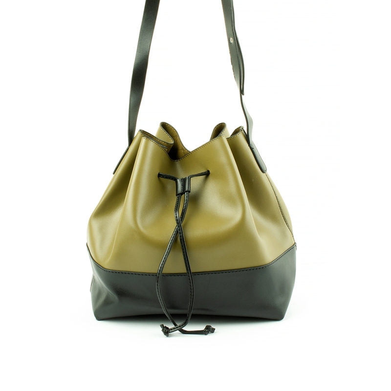 6477A Damska torebka na długim pasku dwukolorowa worek - TOM&EVA zielona khaki