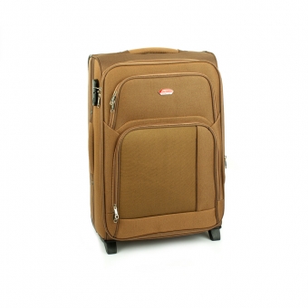91074 Duża walizka podróżna na kółkach materiałowa beżowa