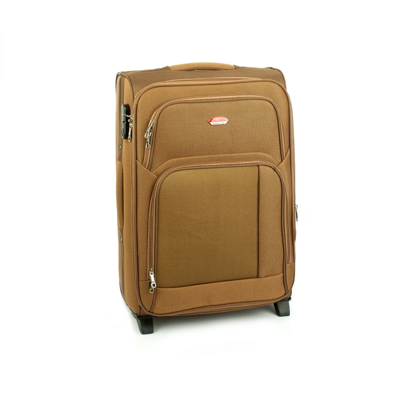 91074 Duża walizka podróżna na kółkach materiałowa beżowa