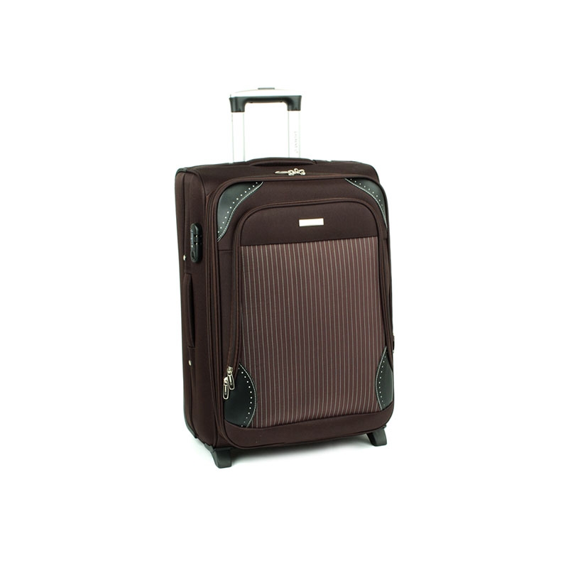 Mała walizka z materiału kabinowa na dwóch kółkach 40l W866 brązowa